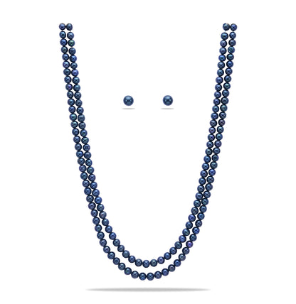 6.0-7.0mm Black Near Round Freshwater Pearl Necklace Set - A Quality