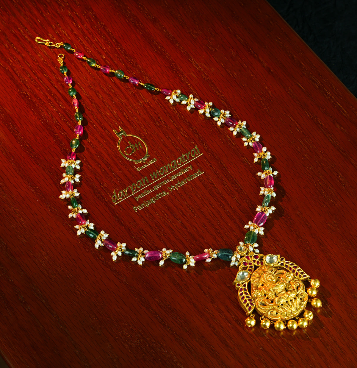 Artistic Ruby Emerald And Pearl Gold Locket