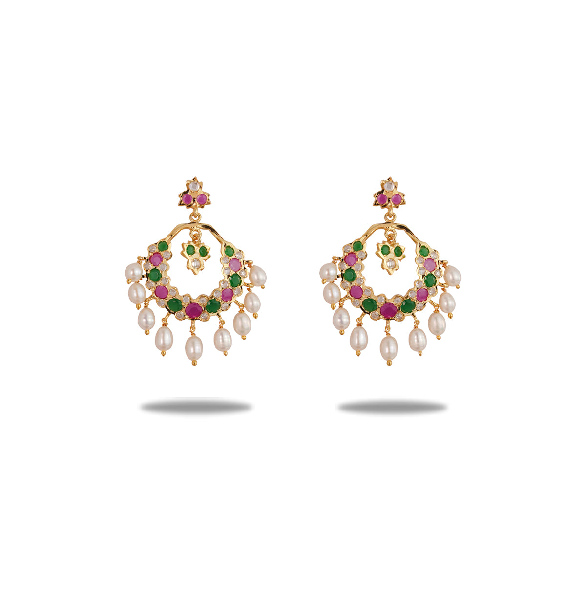 Fancy Red Green Drop Multicolor Freshwater Chandbali