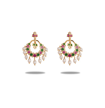 Fancy Red Green Drop Multicolor Freshwater Chandbali