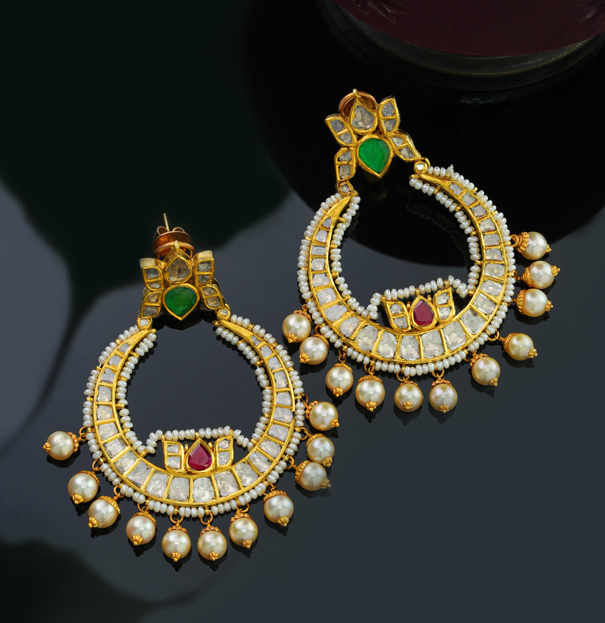 Superior Polki with Pearl Gold Chand Bali
