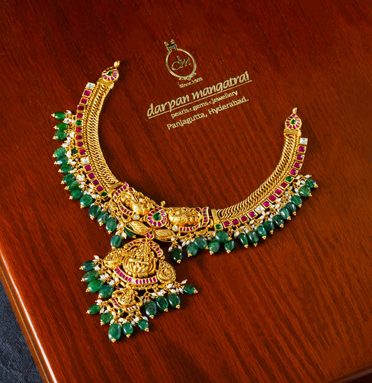 Trendy Emerald Gold Stone Necklace
