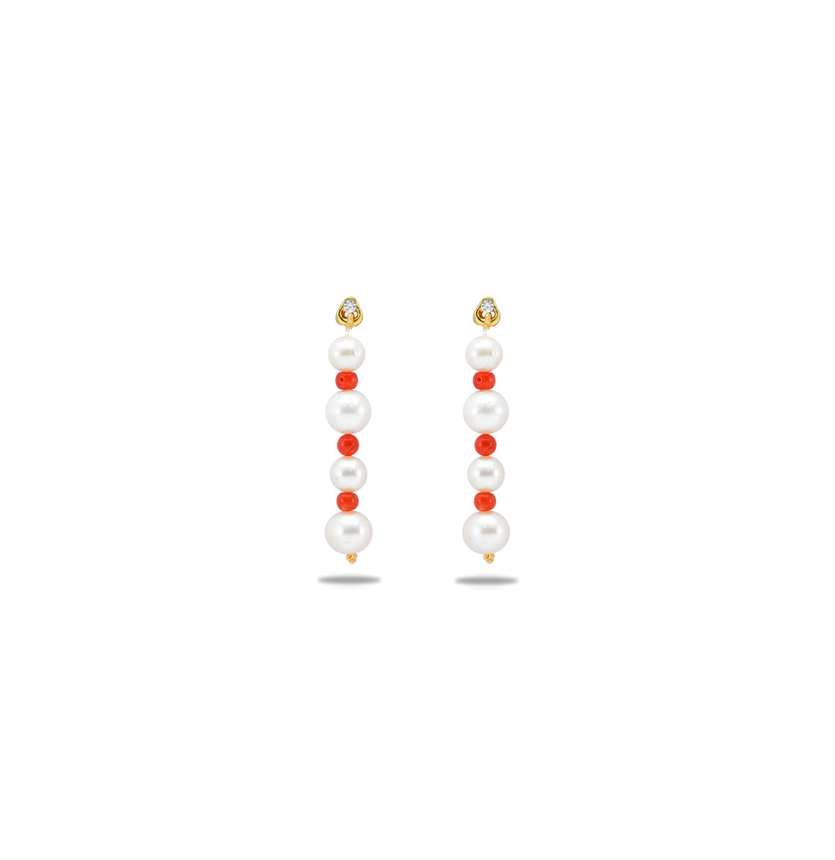 Coral Near Round Freshwater Pearl Dangling Earrings