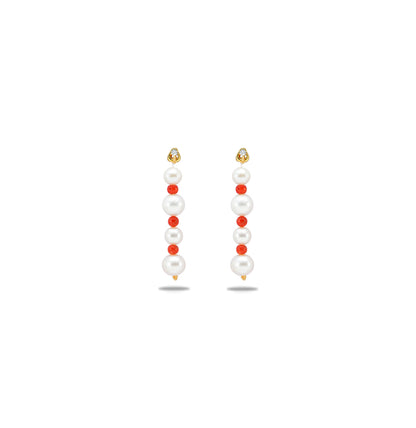 Coral Near Round Freshwater Pearl Dangling Earrings