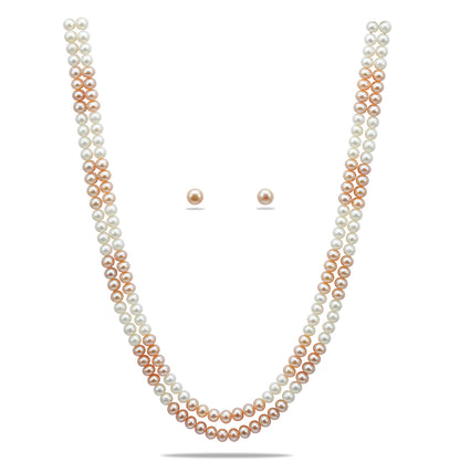 6.0-7.0mm Multicolor Near Round Freshwater Pearl Necklace Set - AA Quality
