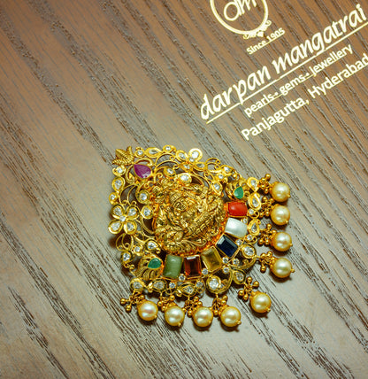 Decorative Laxmi Devi Gold Navratan Stone Locket