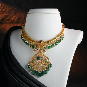 Royal Emerald Ruby Gold Stone Necklace Set