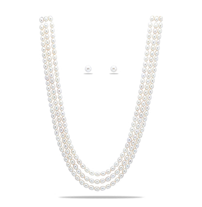 7.0-8.0mm White Drop Freshwater Pearl Necklace Set - A Quality