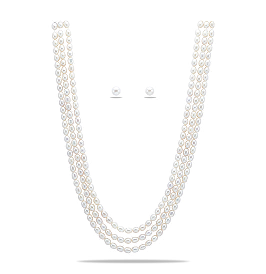 7.0-8.0mm White Drop Freshwater Pearl Necklace Set - A Quality