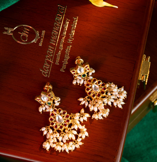 Intriguing Pearl Ruby Gold Earring