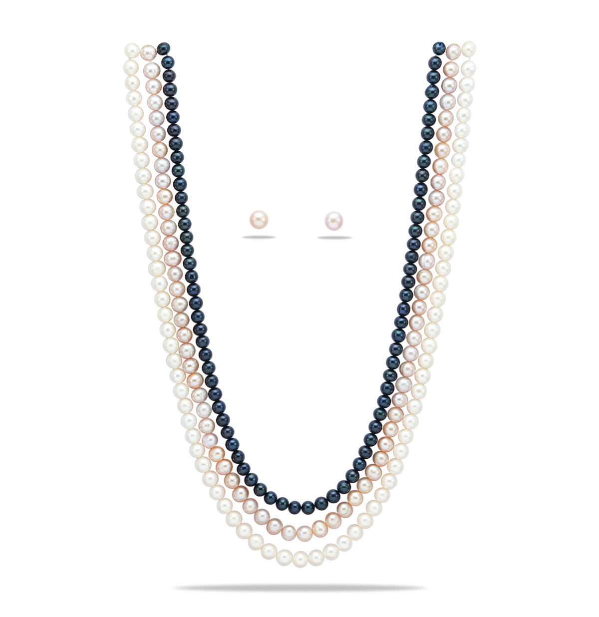 6.0-7.0mm Tricolor Near Round Freshwater Pearl Necklace Set - A Quality