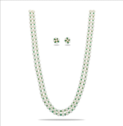 Natural Emerald With 6.0-7.0mm Near Round  Freshwater Pearl Necklace Set-AA Quality
