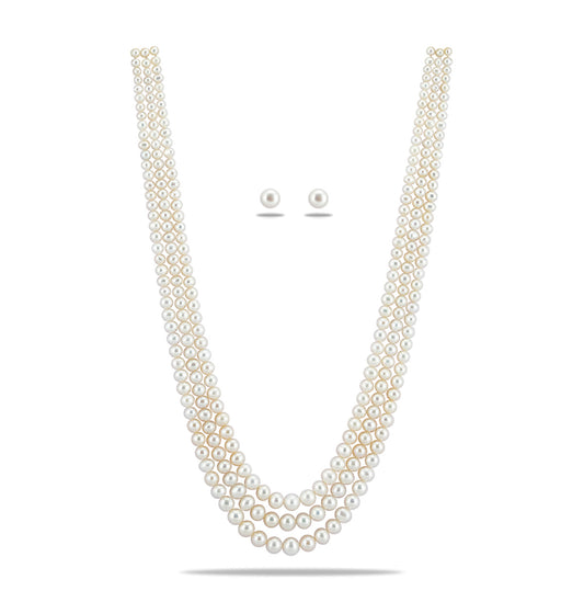 Grading White Near Round Freshwater Pearl Necklace Set - AAA Quality