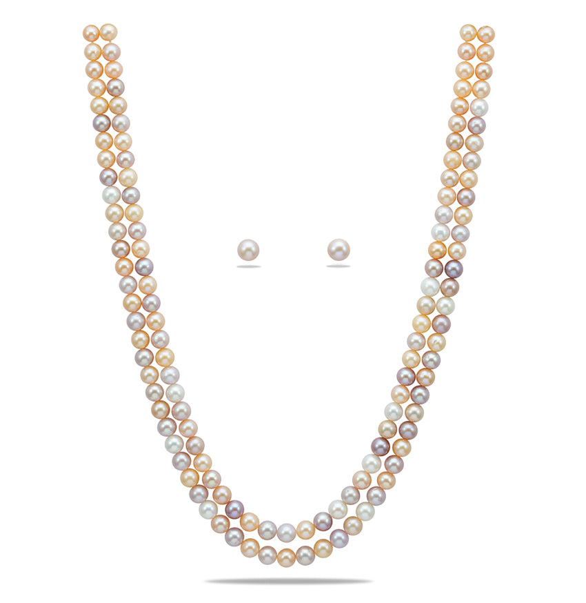 7.0-8.0mm Multicolor Round Freshwater Pearl Necklace Set - AA Quality