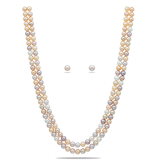 7.0-8.0mm Multicolor Round Freshwater Pearl Necklace Set - AA Quality