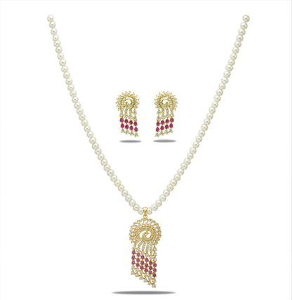 Designer Red Stone Freshwater Pearls Necklace Set