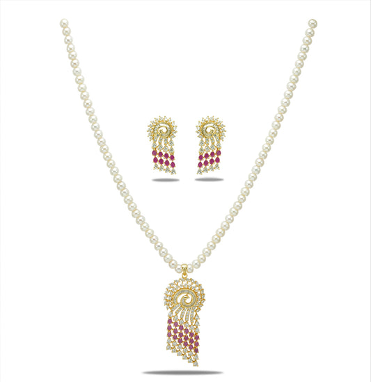 Designer Red Stone Freshwater Pearls Necklace Set