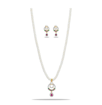 Glowy Red Green Freshwater Pearl Necklace Set