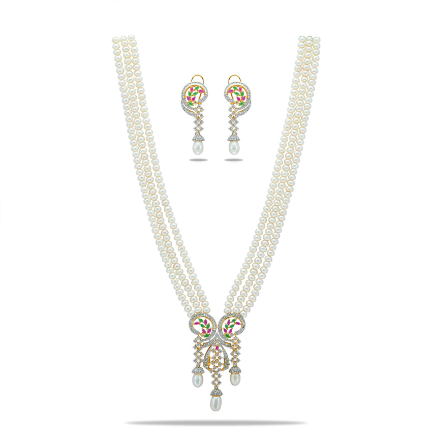 Antique Red Green Multicolor Freshwater Pearl Necklace Set