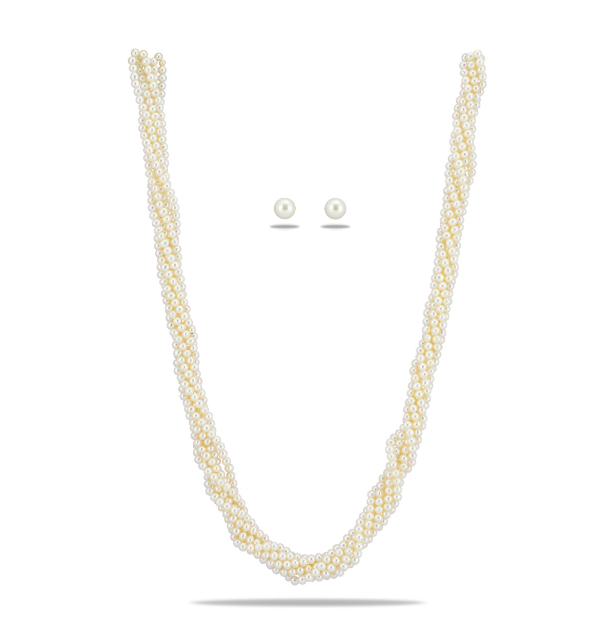 3.0-4.0mm White Round Freshwater Pearl Necklace Set - AAA Quality
