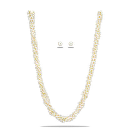 3.0-4.0mm White Round Freshwater Pearl Necklace Set - AAA Quality