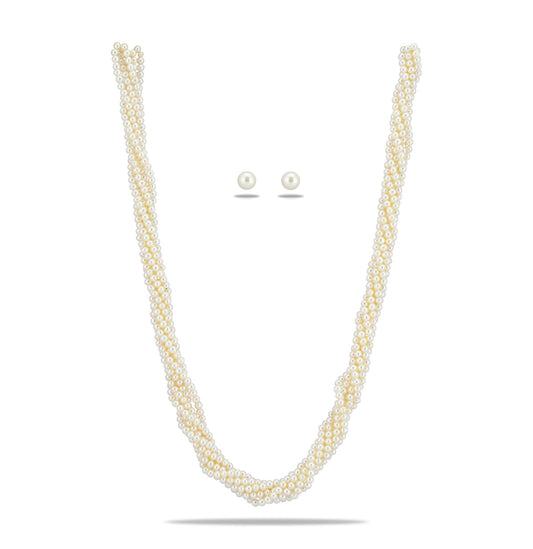 3.0-4.0mm White Round Freshwater Pearl Necklace Set - AAA Quality
