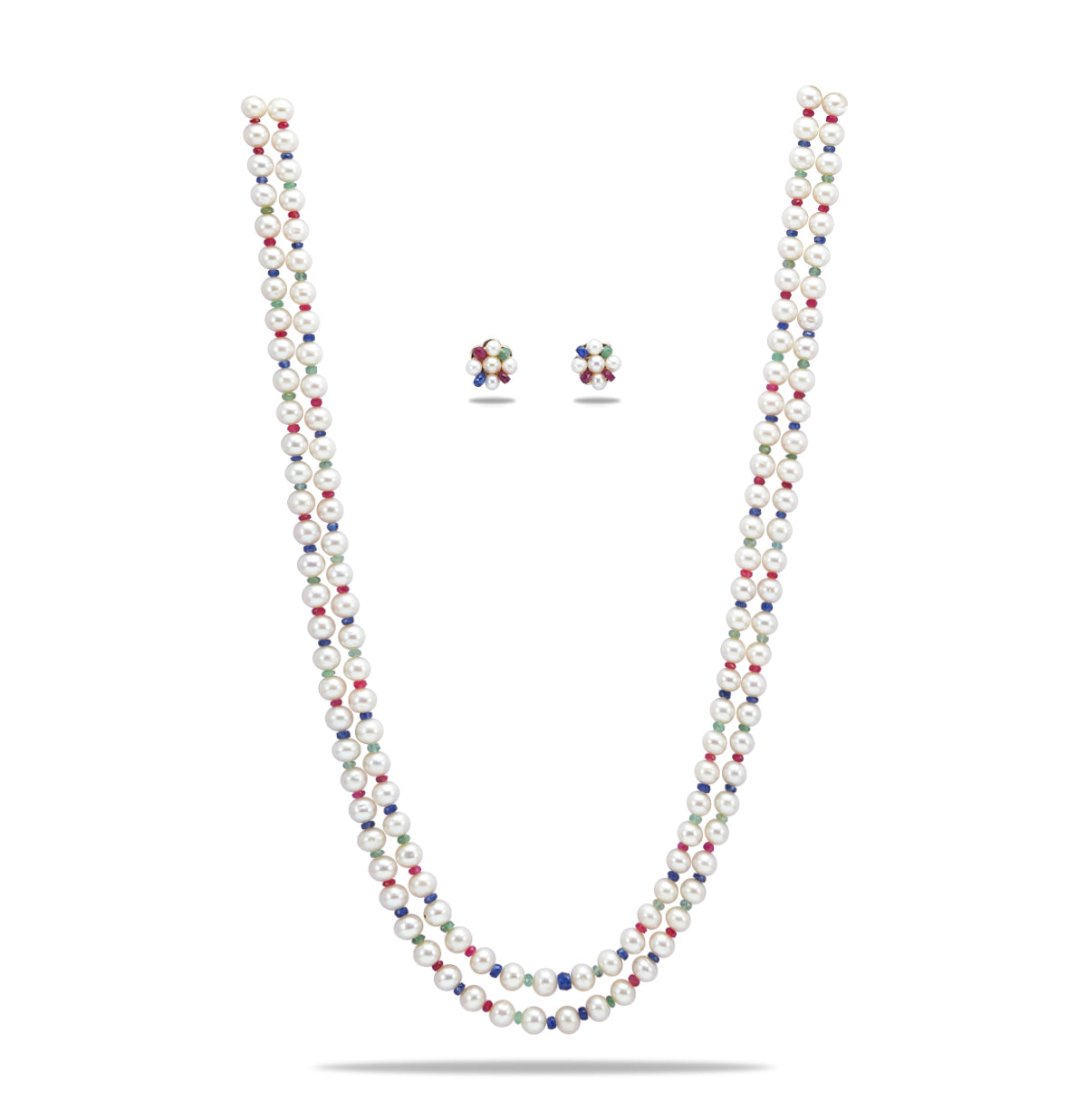 Natural Ruby & Emerald & Sapphire And 6.0-7.0mm Near Round Mix Freshwater Pearl Necklace set-AA Quality