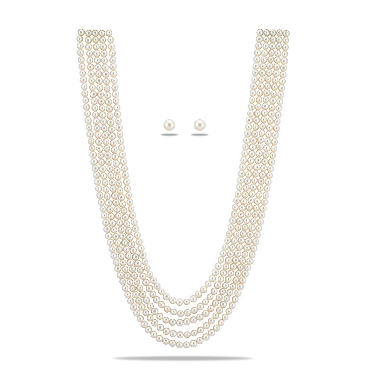 5.0-6.0mm White Button Fancy Freshwater Pearl Necklace Set - AAA Quality