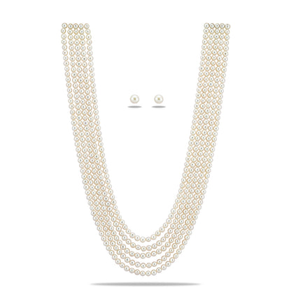 5.0-6.0mm White Button Fancy Freshwater Pearl Necklace Set - AAA Quality