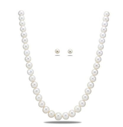 10.0-11.0mm White Round Freshwater Pearl Necklace Set - AAA Quality