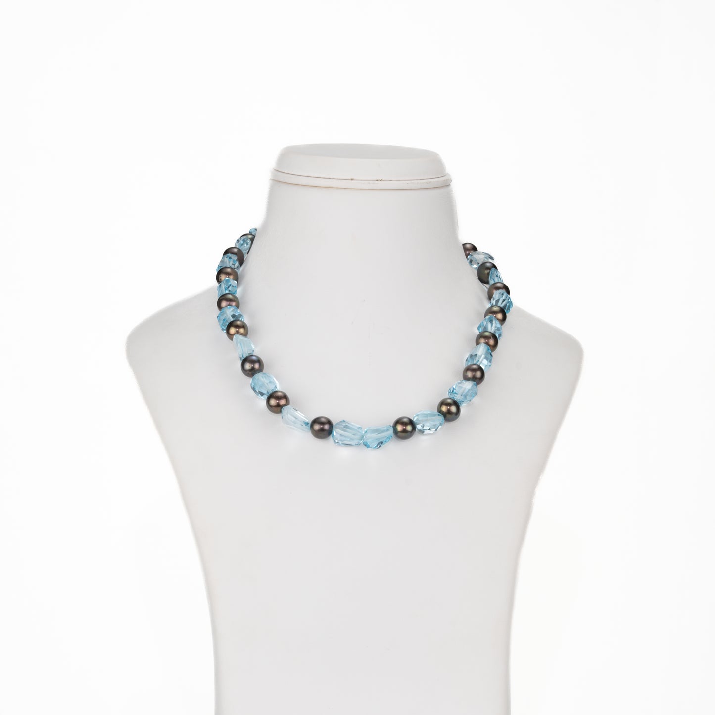 Blue Topaz Beads & Black Freshwater Pearl Necklace
