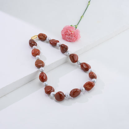 Red Jasper Semi Precious Beads Grey Freshwater Pearl Necklace