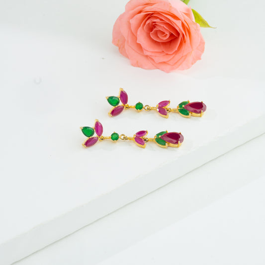 Classic Fancy Red And Green Stone Dangling Earring