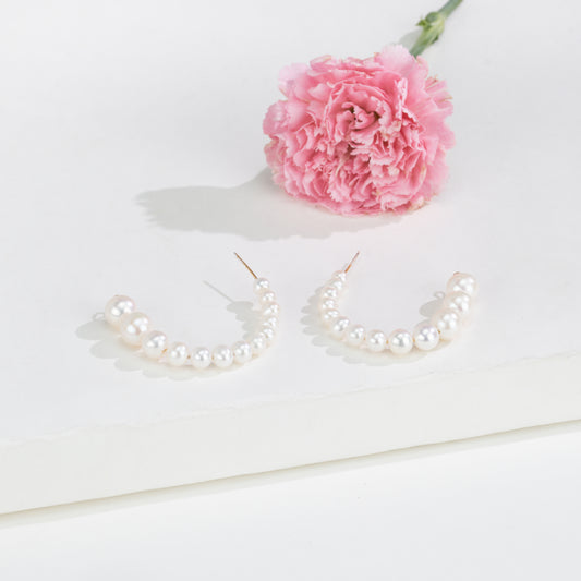 Elegant White Freshwater Pearl Hoop Earring