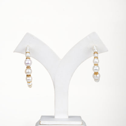 Lustrous White Freshwater Pearl Designer Hoop Earring