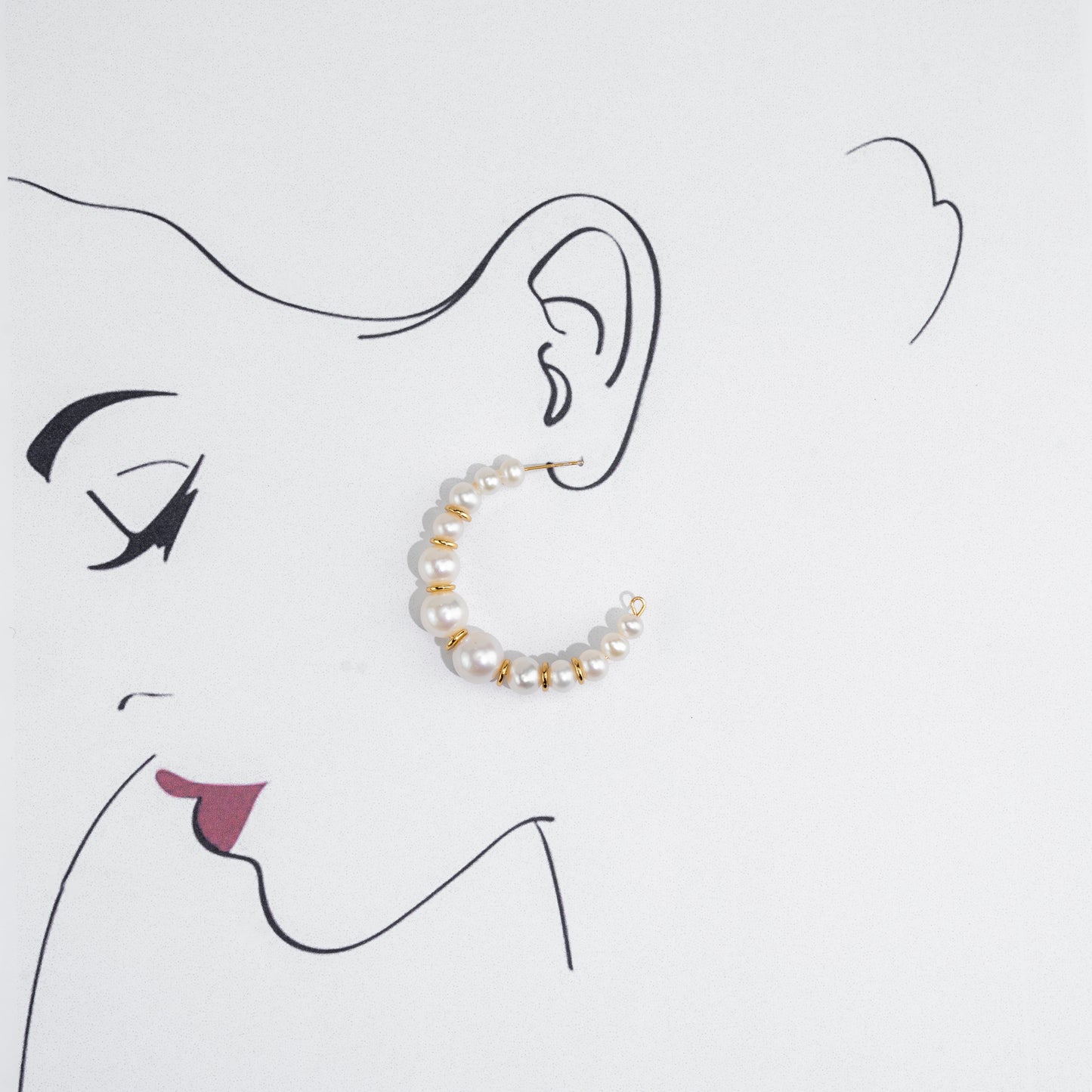 Lustrous White Freshwater Pearl Designer Hoop Earring