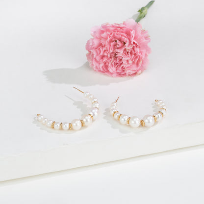 Lustrous White Freshwater Pearl Designer Hoop Earring