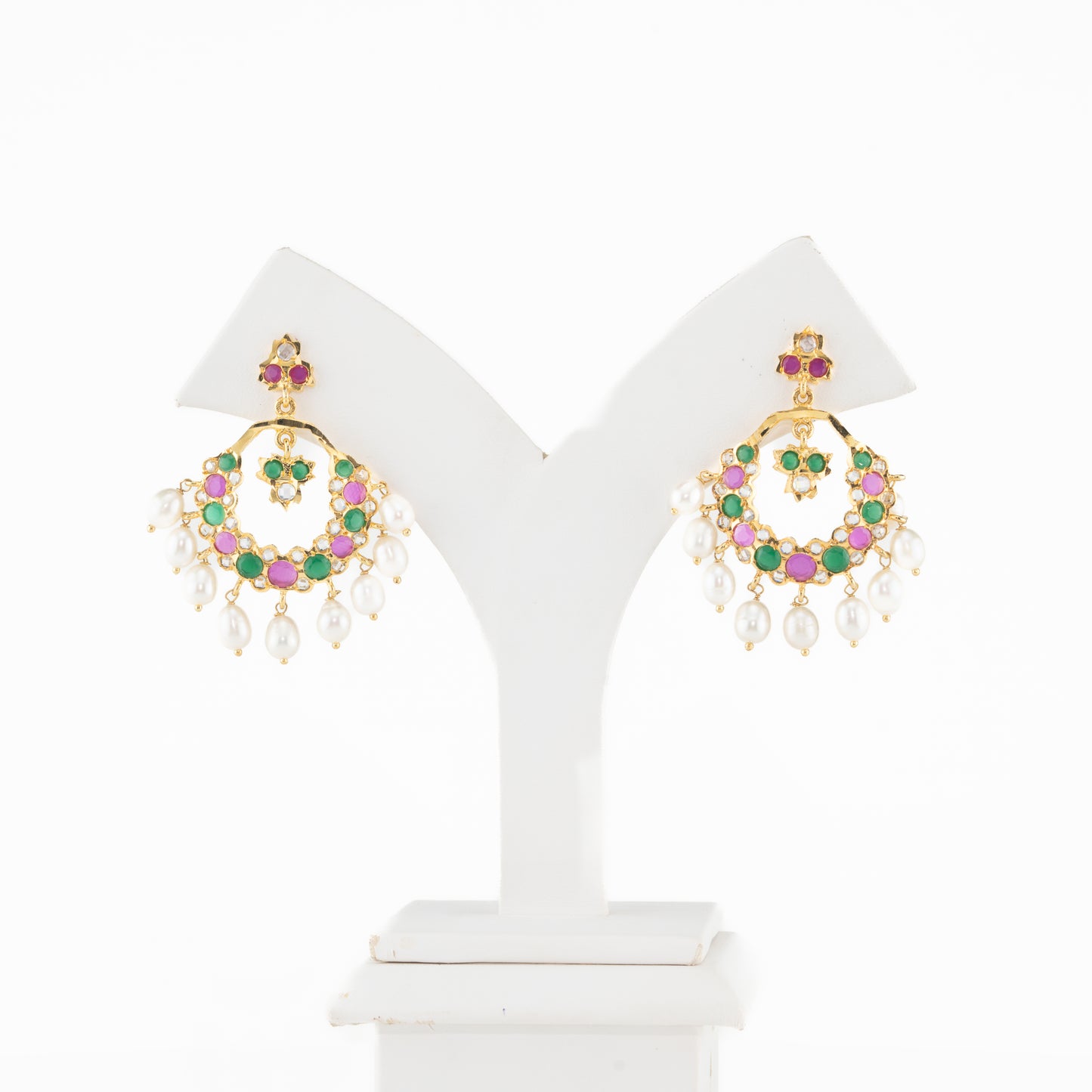 Fancy Red Green Drop Multicolor Freshwater Chandbali