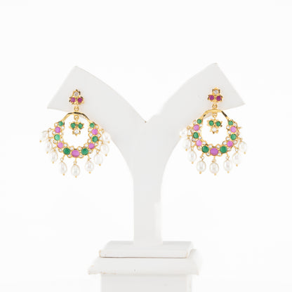 Fancy Red Green Drop Multicolor Freshwater Chandbali