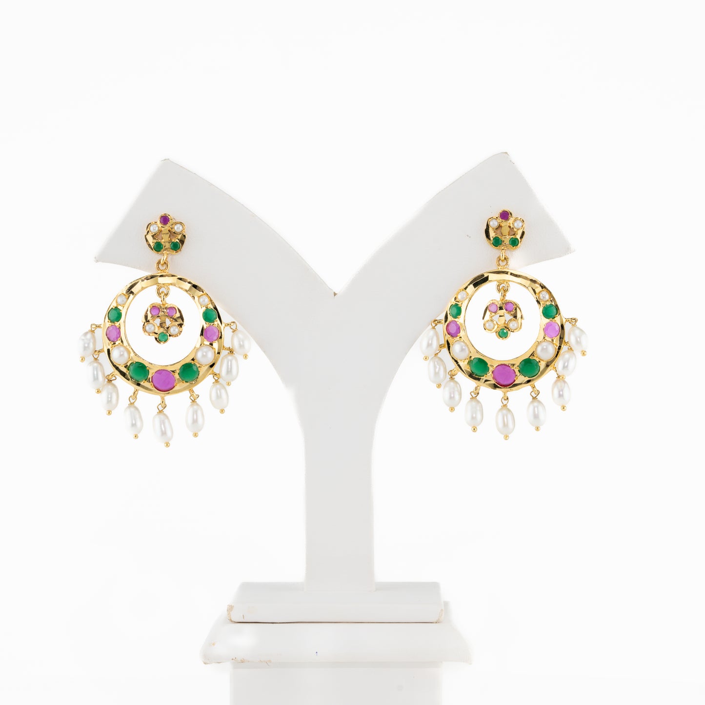 Dramatic Red Green Multicolor Drop Freshwater Pearl Chand Bali