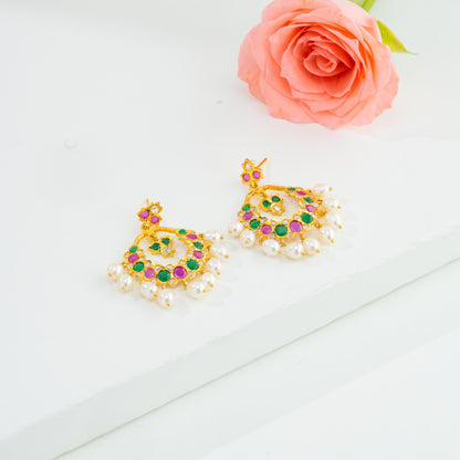 Fancy Red Green Drop Multicolor Freshwater Chandbali