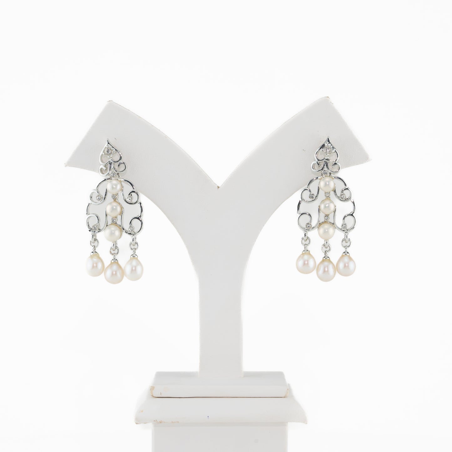 Exceptional Fancy White Freshwater Pearl Hanging Earrings