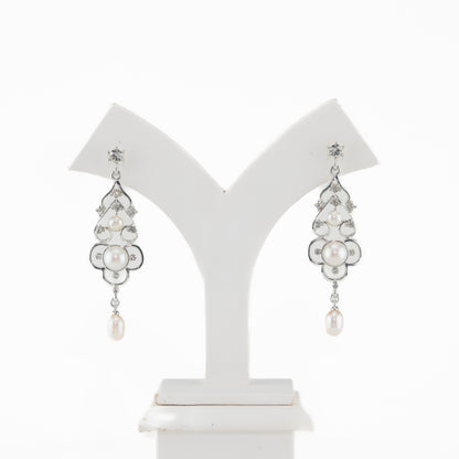 Gorgeous Fancy White Freshwater Pearl Hanging Earrings