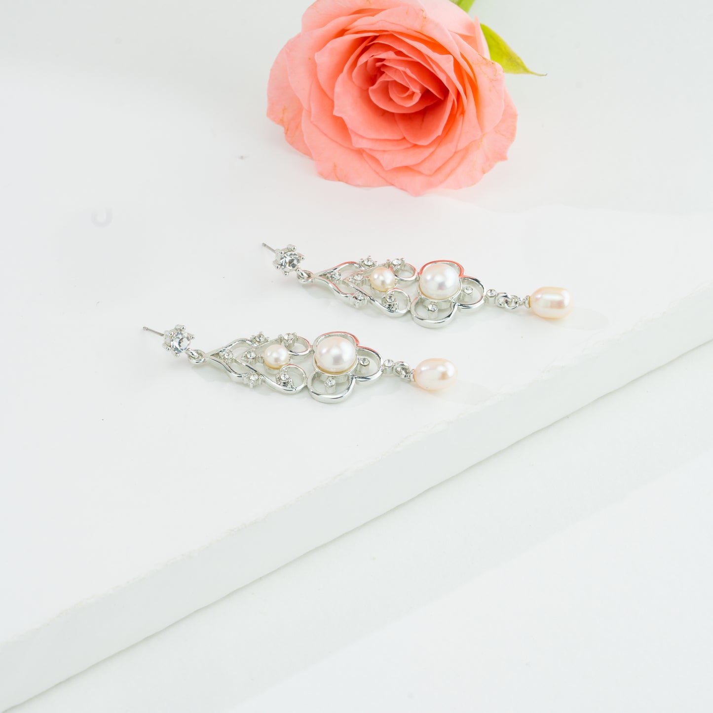 Gorgeous Fancy White Freshwater Pearl Hanging Earrings