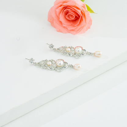 Gorgeous Fancy White Freshwater Pearl Hanging Earrings