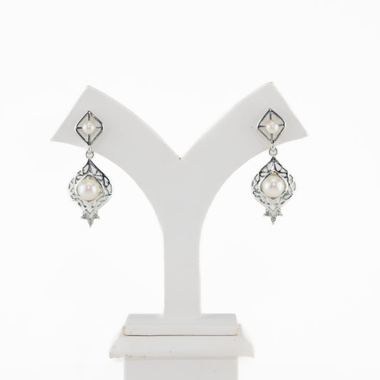 Vintage Mix Fancy White Freshwater Pearl Dangling Earrings