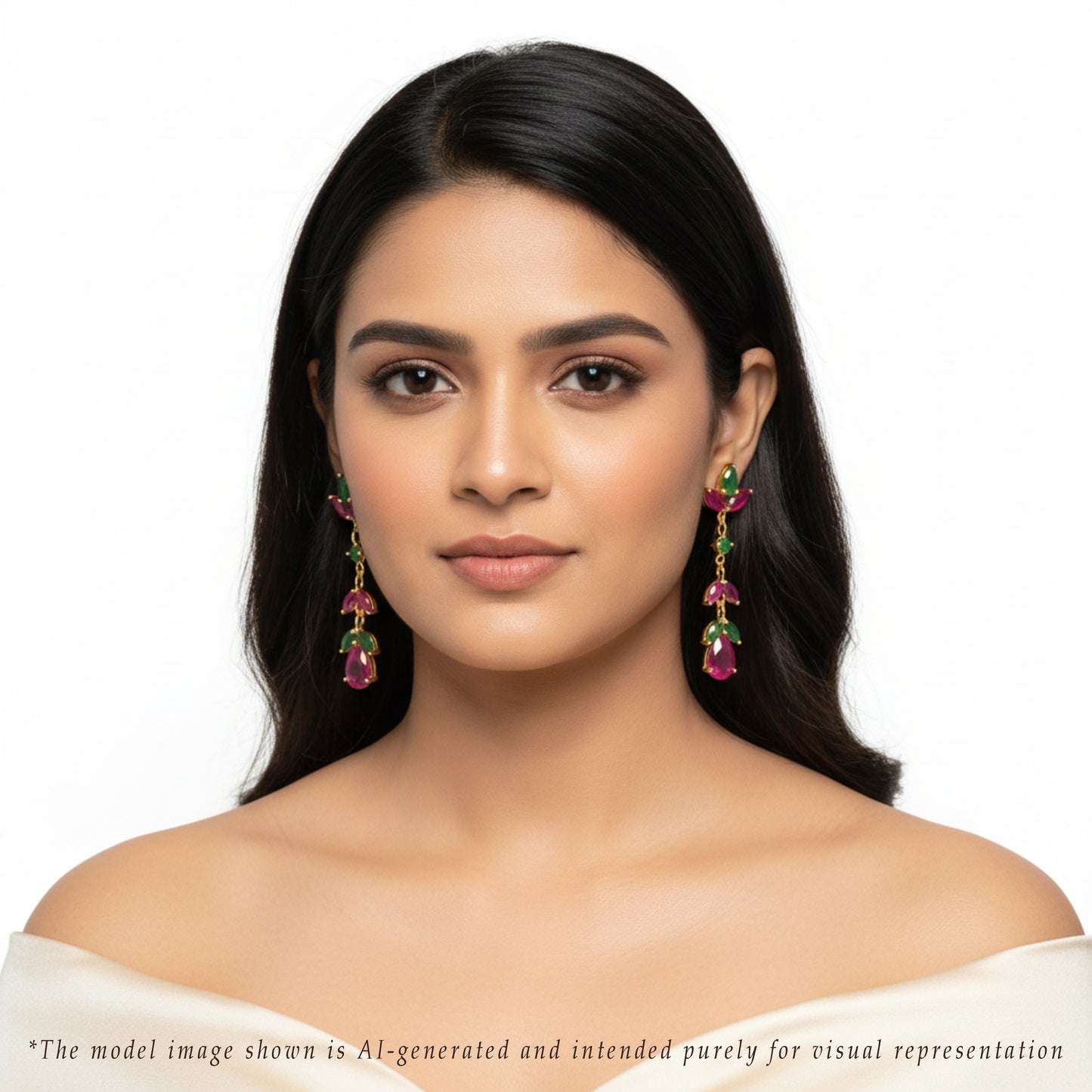 Classic Fancy Red And Green Stone Dangling Earring