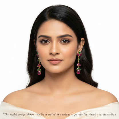 Classic Fancy Red And Green Stone Dangling Earring
