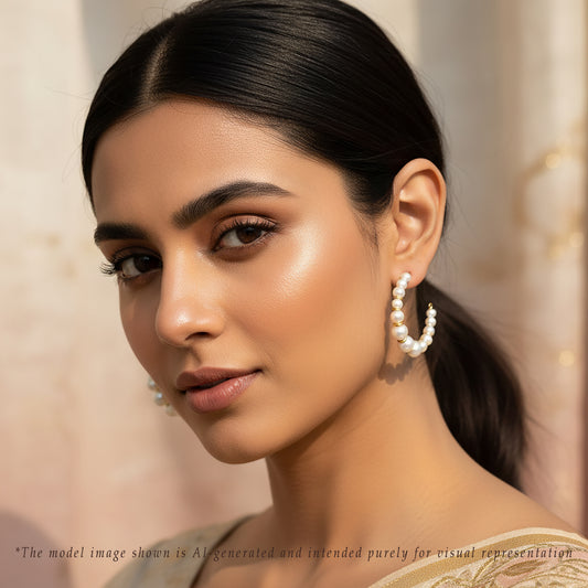 Lustrous White Freshwater Pearl Designer Hoop Earring
