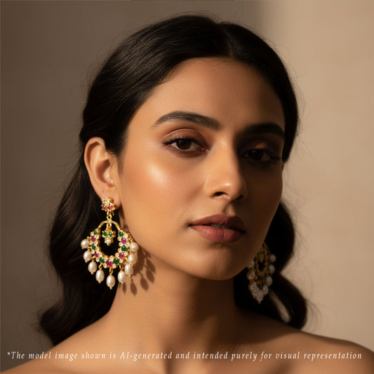 Fancy Red Green Drop Multicolor Freshwater Chandbali